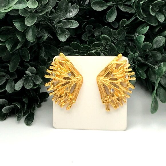 Gold-Tone Coral-Inspired Earrings With Sparkling Crystal Accents - Picture 1 of 9
